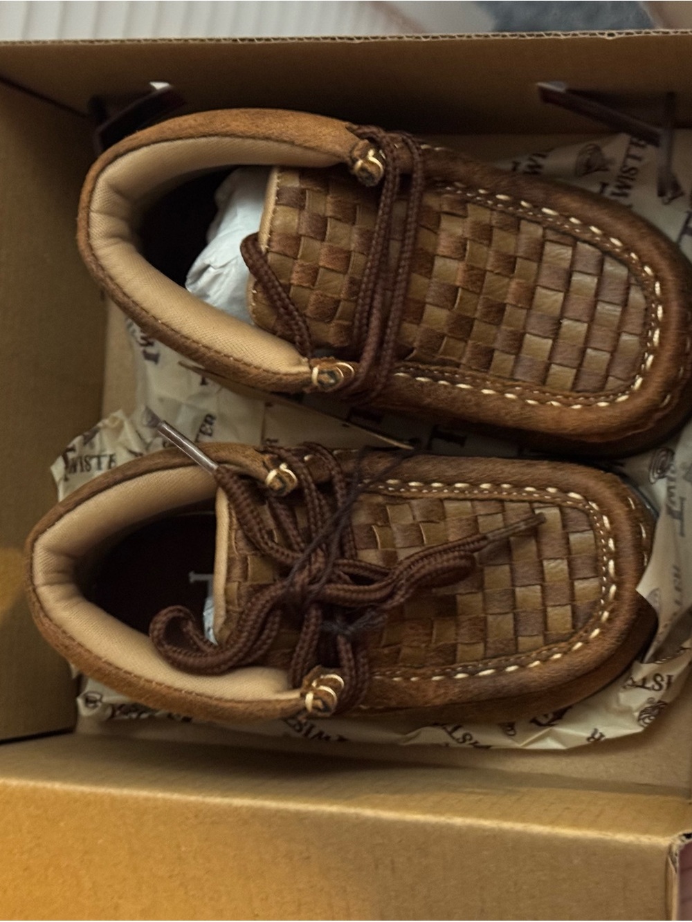 Kids Brown Woven Moccasin Boat Boots